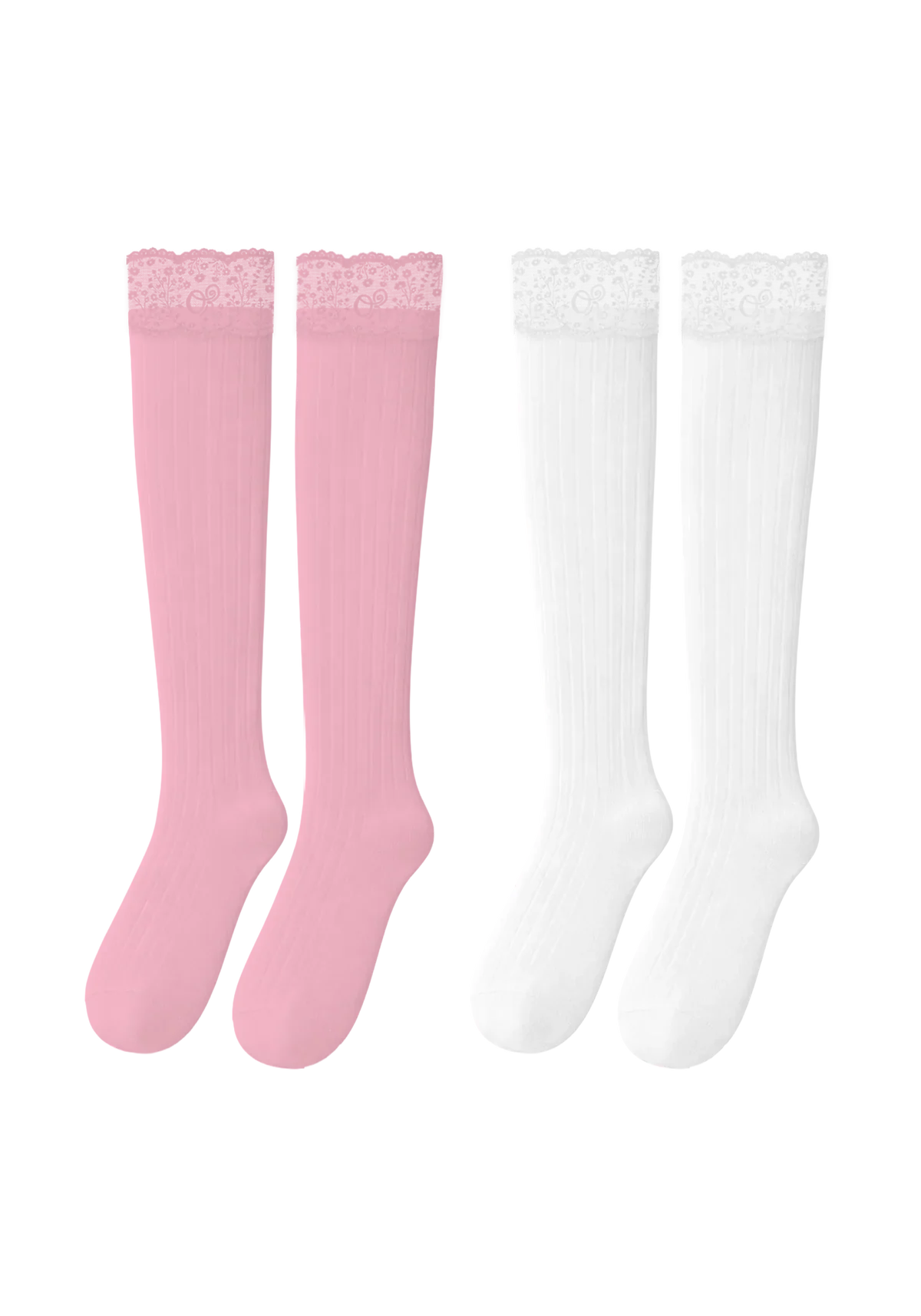 logo lace top knee high socks set