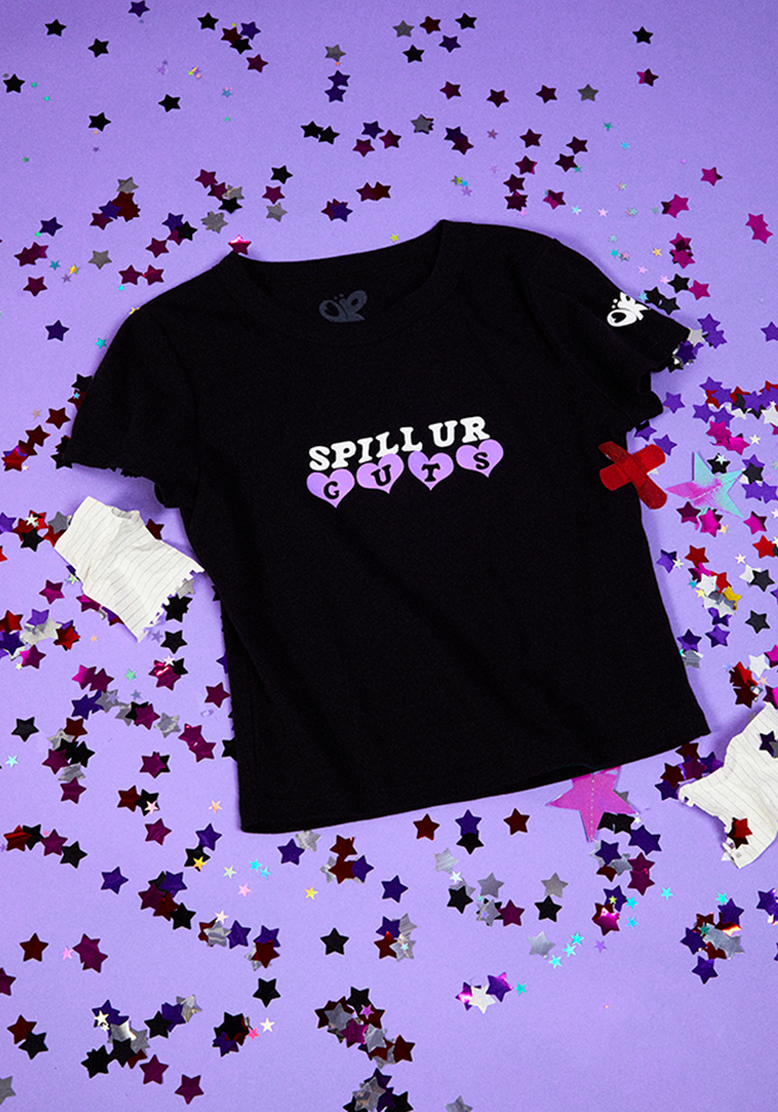 spill ur GUTS crop t-shirt in black