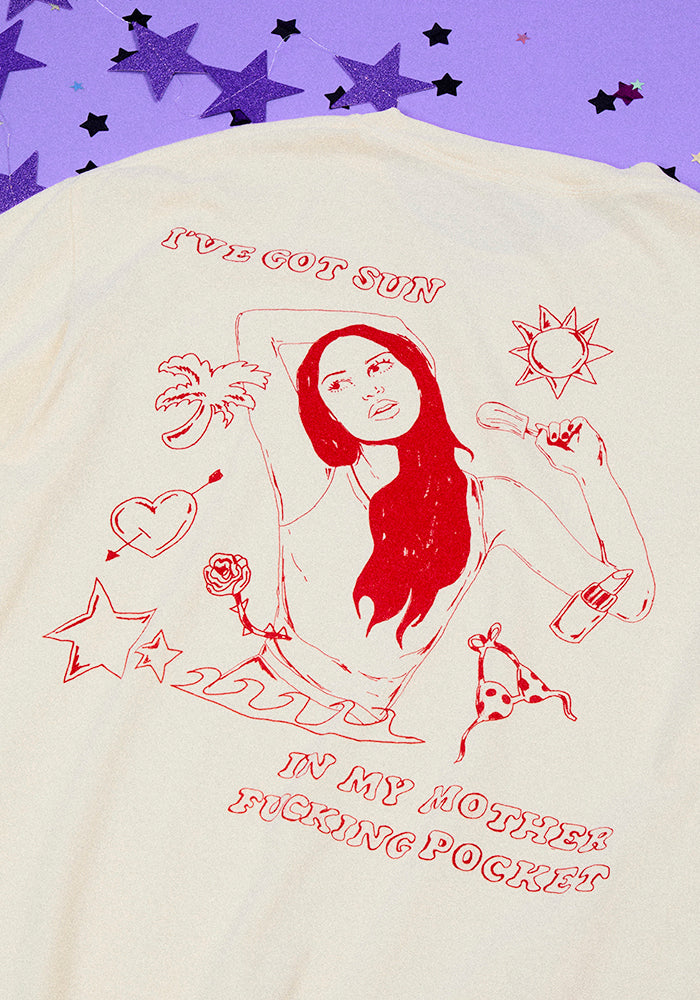 oversized sun in my mother fucking pocket t-shirt in ivory