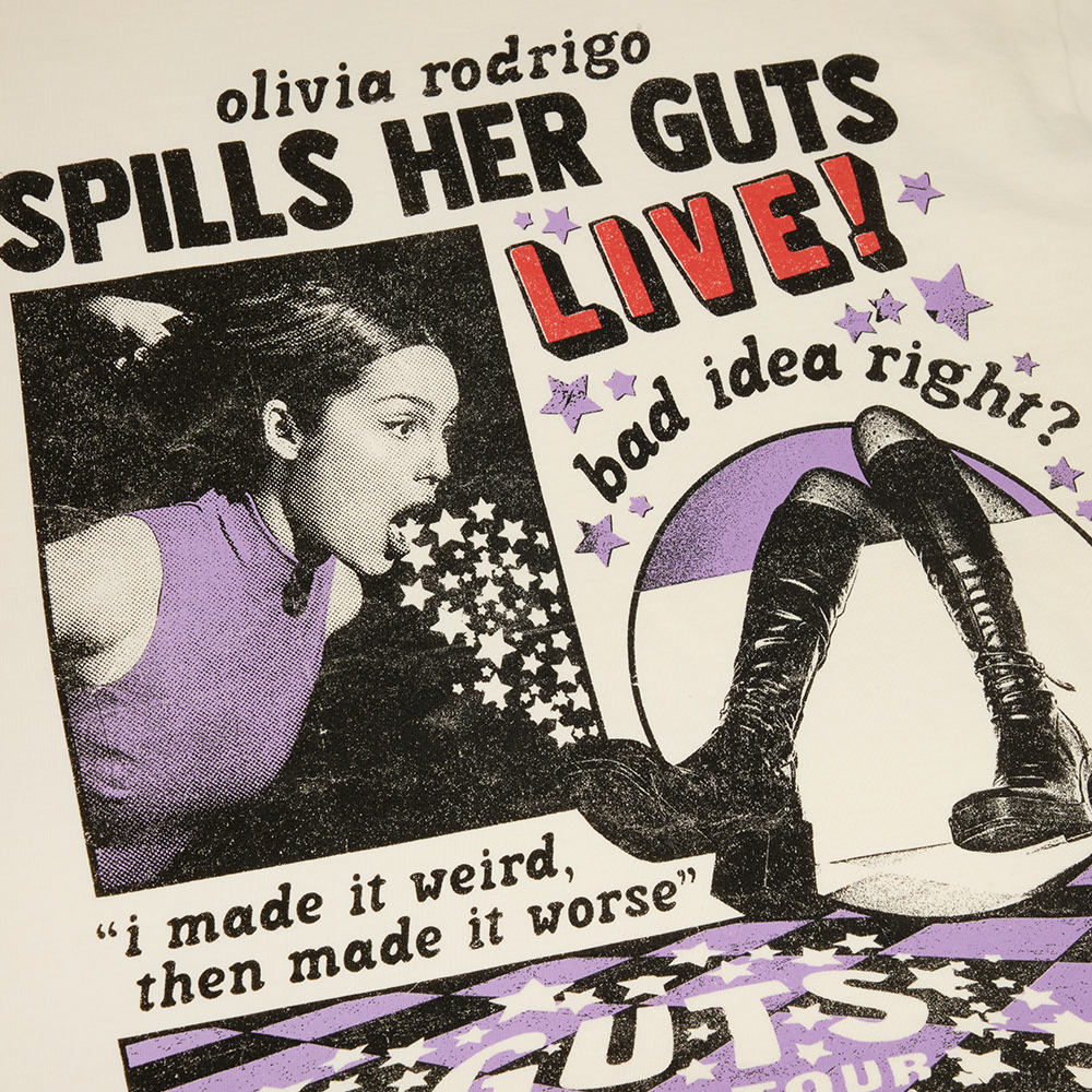 OR spills her GUTS live t-shirt in ivory – Olivia Rodrigo Official Store
