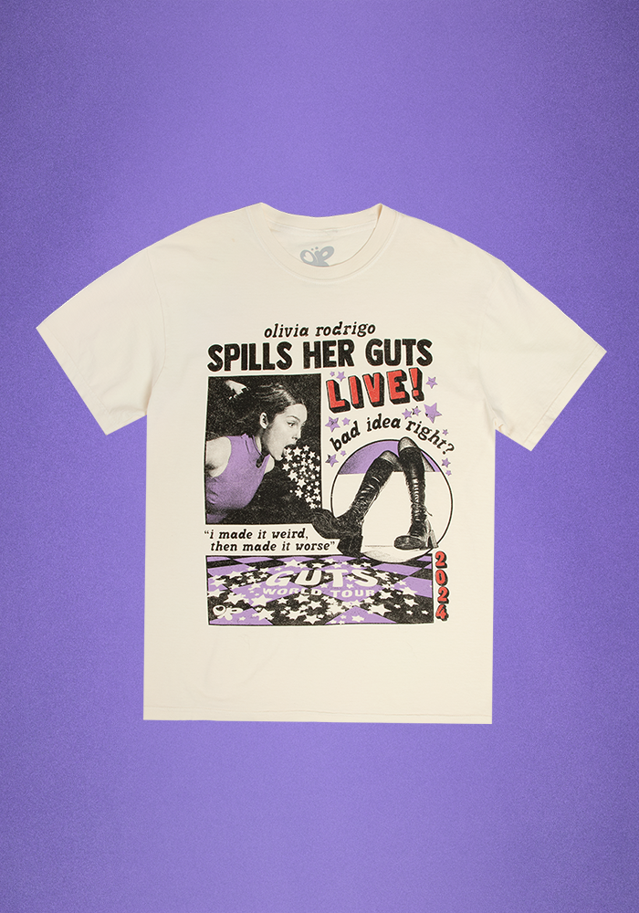 OR spills her GUTS live t-shirt in ivory – Olivia Rodrigo Official 