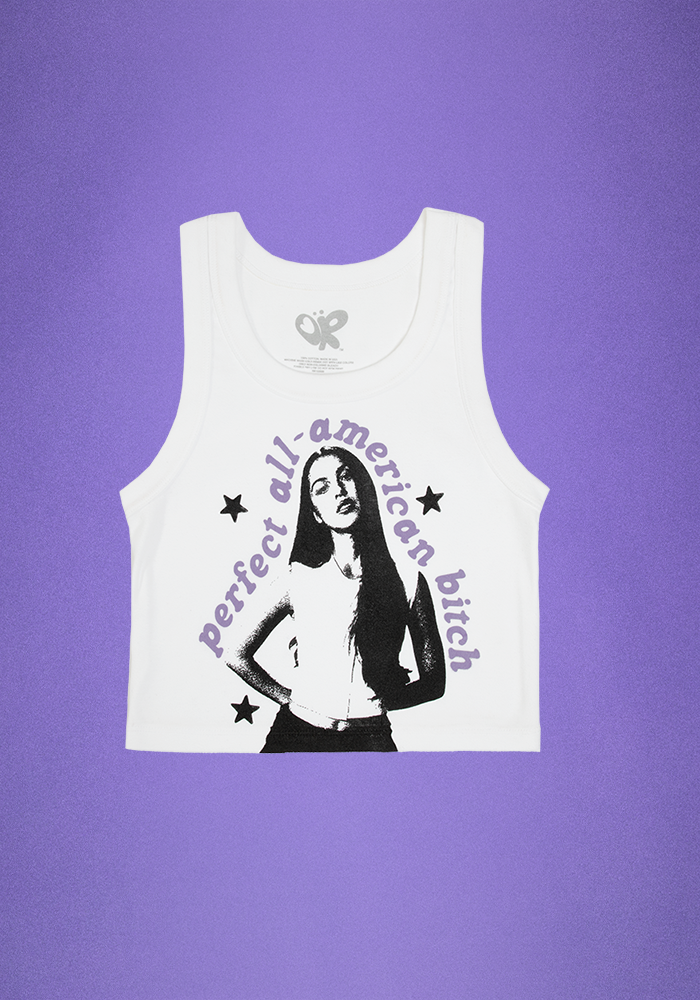 perfect all-american bitch crop tank in white