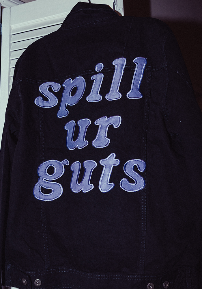 spill ur guts black denim jacket